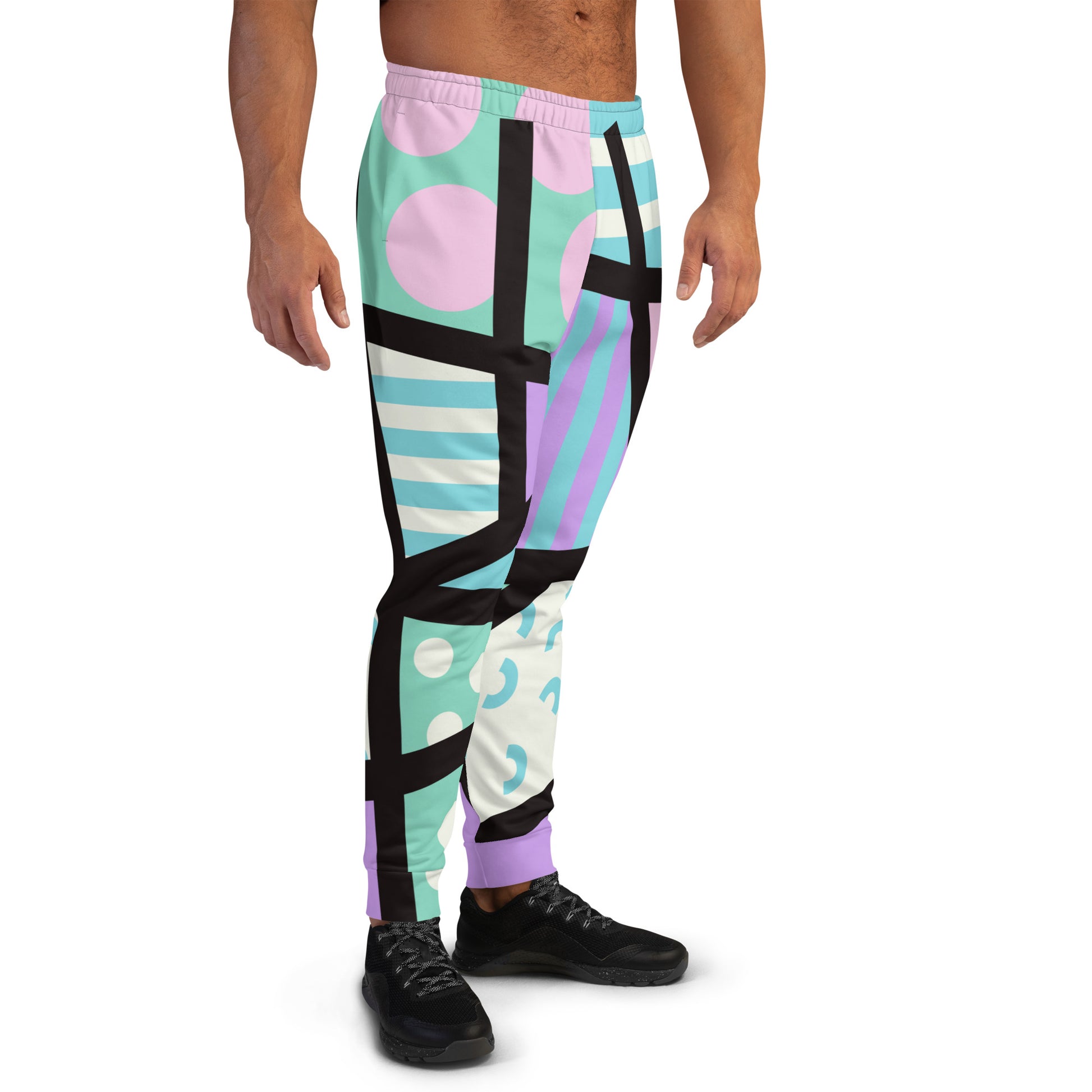 Patterned Men&#39;s Joggers | Stylish Streetwear Harajuku 80s Memphis Pastel Goth Geometric Sweatpants for men | Yami Kawaii Streetwear Fashion