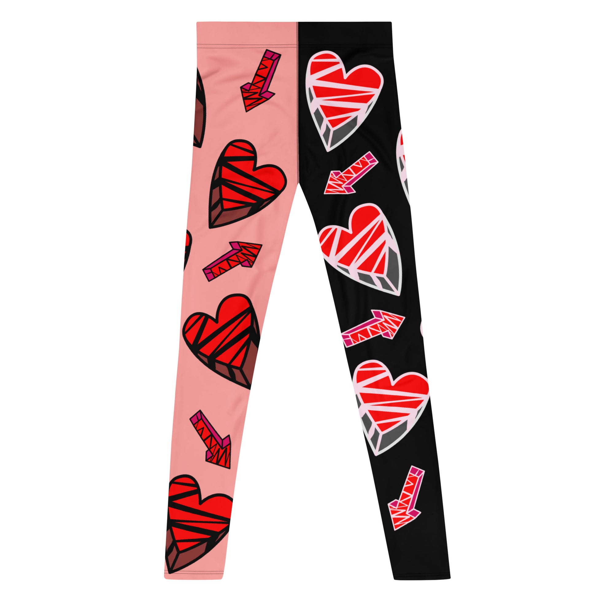 Mens Leggings Wrestling Gear Meggings for Guys, Retro Hearts Gym Meggs, Vibrant Alternative Clothing for Men, Halloween Dance Tights. Broken hearts, anime funny wrestler weightlifter leggings for men in black red white orange.