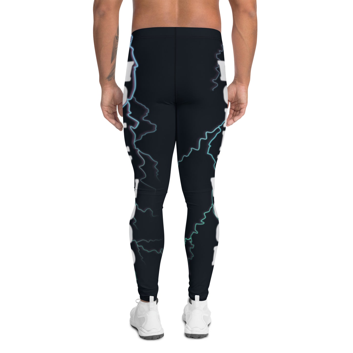 Mens Leggings Pro Wrestling Fashion Meggings with lightening strikes and a magical celestial sky, Hollywood Lightning down each leg, Workout Gym Rat Sport Pants, Vibrant Activewear Gear for Man, Dance Tights. Unique all-over print design meggs.