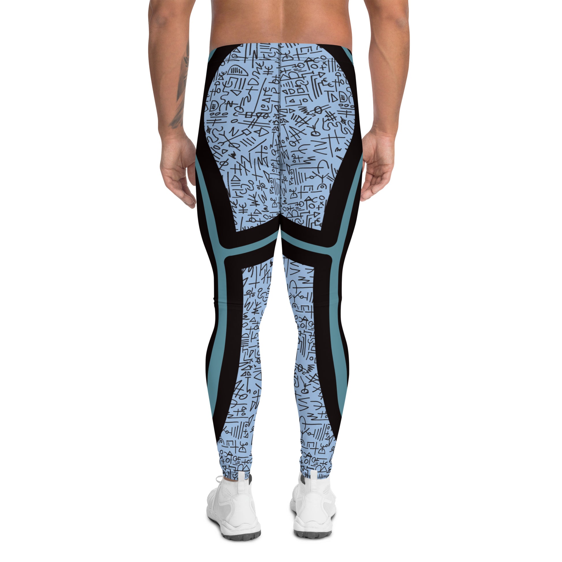 Mens Leggings Sports Leggings, Bjj Compression Spats, Gym Tights, Running Pants, Pro Wrestling Gear, Weightlifting Leggings, Pilates Pant. Blue memphis design retro 80s style meggings for guys for gym, pilates or as bjj grappling spats. Fun sexy gear