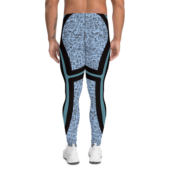 Mens Leggings Sports Leggings, Bjj Compression Spats, Gym Tights, Running Pants, Pro Wrestling Gear, Weightlifting Leggings, Pilates Pant. Blue memphis design retro 80s style meggings for guys for gym, pilates or as bjj grappling spats. Fun sexy gear