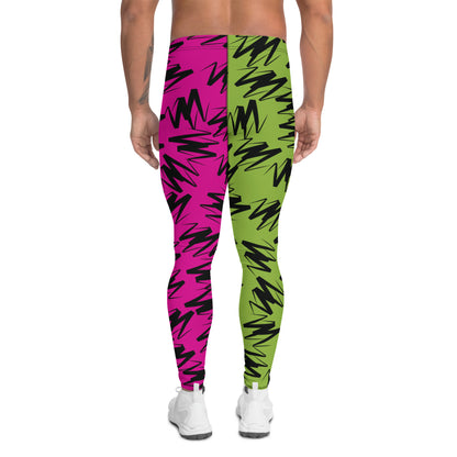 Mens Leggings, Zigzags Color Block Pink