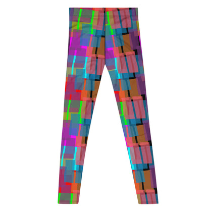 Leggings for men in rainbow  colors. Great geometric shaped patterned pro wrestling tights or BJJ no-MMA spats for guys in ankle length and elastic waistband.