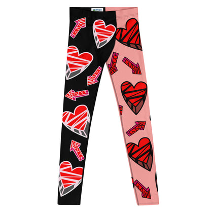 Mens Leggings Wrestling Gear Meggings for Guys, Retro Hearts Gym Meggs, Vibrant Alternative Clothing for Men, Halloween Dance Tights. Broken hearts, anime funny wrestler weightlifter leggings for men in black red white orange.