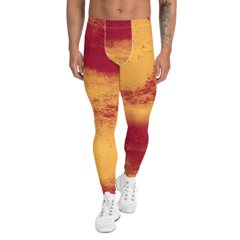 Orange and red mens Leggings Pro Wrestling Gear, Yellow Leggings, Patterned Orange Pants, Workout Meggings, Spandex Gym Leggings, 80s Kitsch Red Tights in abstract all-over design
