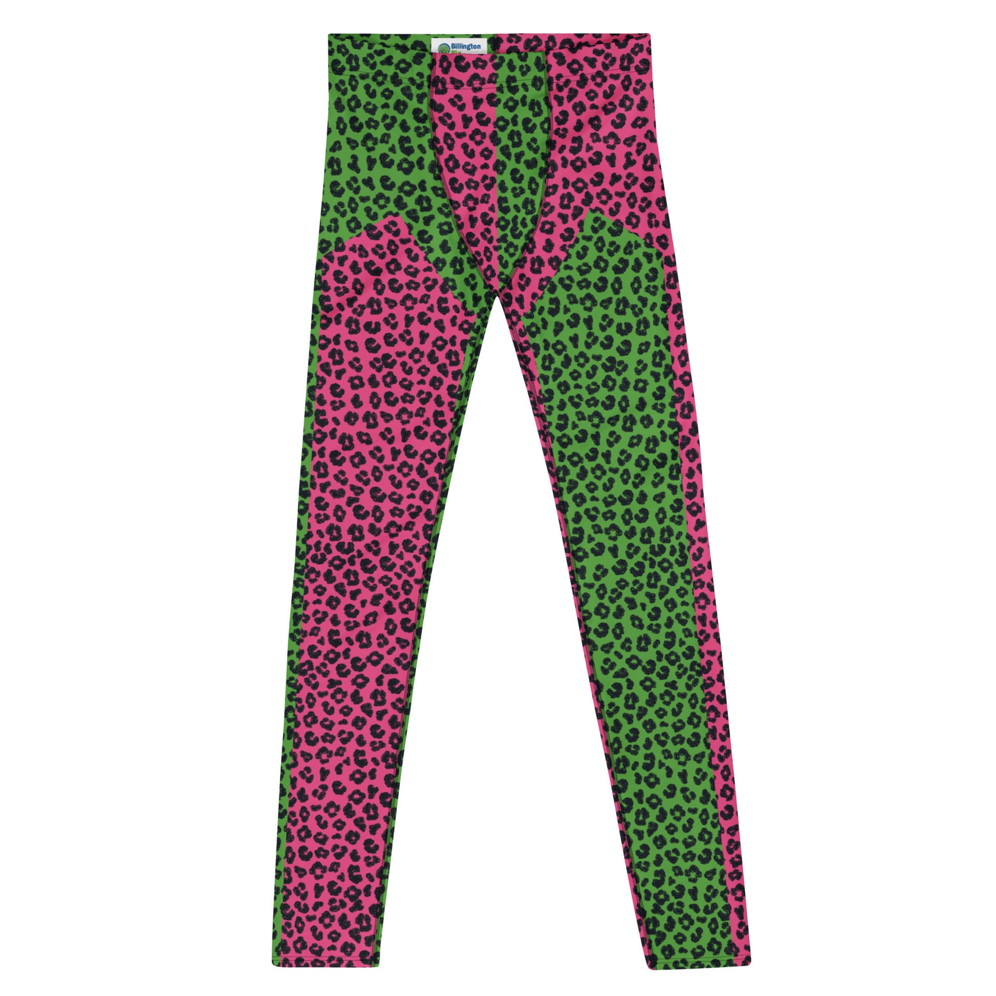 Wrestling Tights Green Leopard Skin, Mens Leggings, Performance Pants, Yoga Leggings Gym, Mens Rave Outfit, Mens Festival Meggings. Pink and green pro wrestling tights  for guys in spandex. Kitsch alt fashion, weirdcore jfashion retro 80s style pants