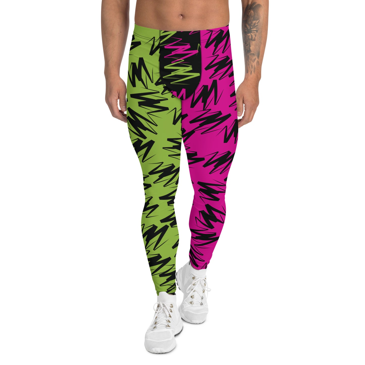 Leggings para hombre, color rosa con bloques de color en zigzag