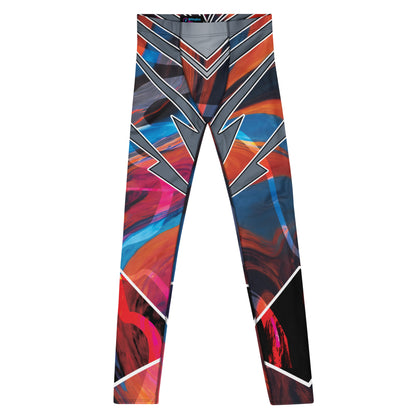 Bold pro wrestling tights in disruption style with a geometric pattern in a futuristic setting. Flat front view