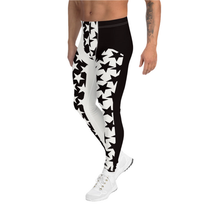 Pro wrestling tights and tank top for men in black and white stars. Bundle.