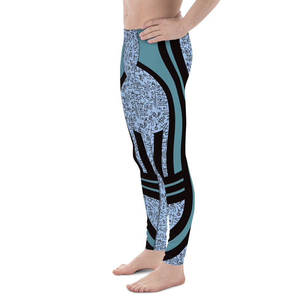 Mens Leggings Sports Leggings, Bjj Compression Spats, Gym Tights, Running Pants, Pro Wrestling Gear, Weightlifting Leggings, Pilates Pant. Blue memphis design retro 80s style meggings for guys for gym, pilates or as bjj grappling spats. Fun sexy gear