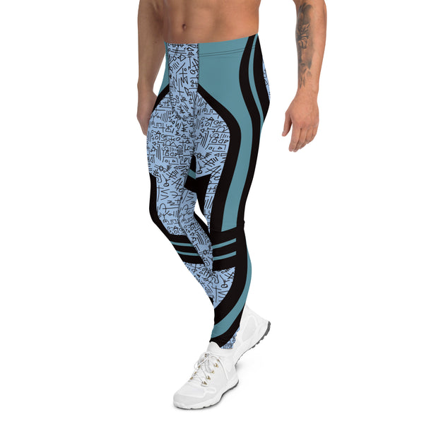 Mens Leggings Sports Leggings, Bjj Compression Spats, Gym Tights, Running Pants, Pro Wrestling Gear, Weightlifting Leggings, Pilates Pant. Blue memphis design retro 80s style meggings for guys for gym, pilates or as bjj grappling spats. Fun sexy gear
