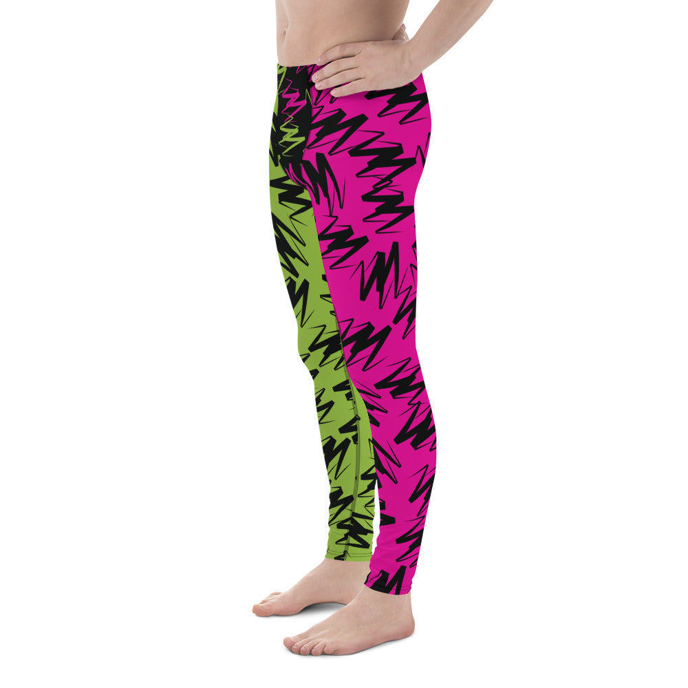 Mens Leggings, Zigzags Color Block Pink