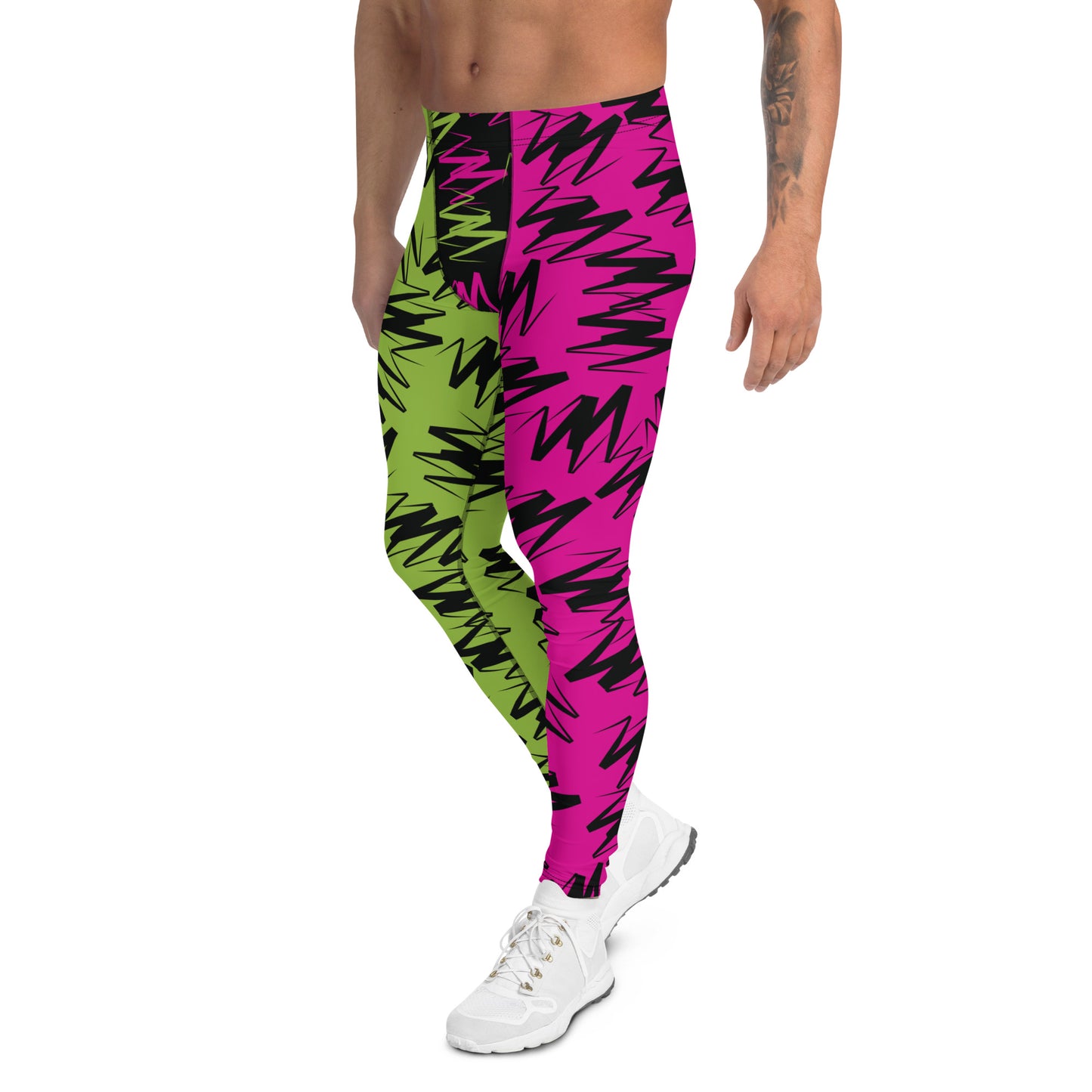 Leggings para hombre, color rosa con bloques de color en zigzag