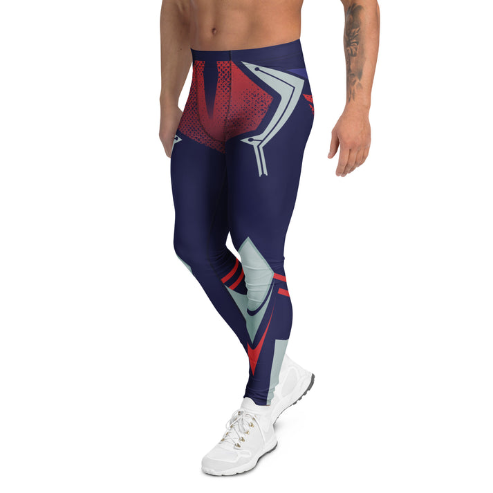 Red and navy geometric gym leggings for men