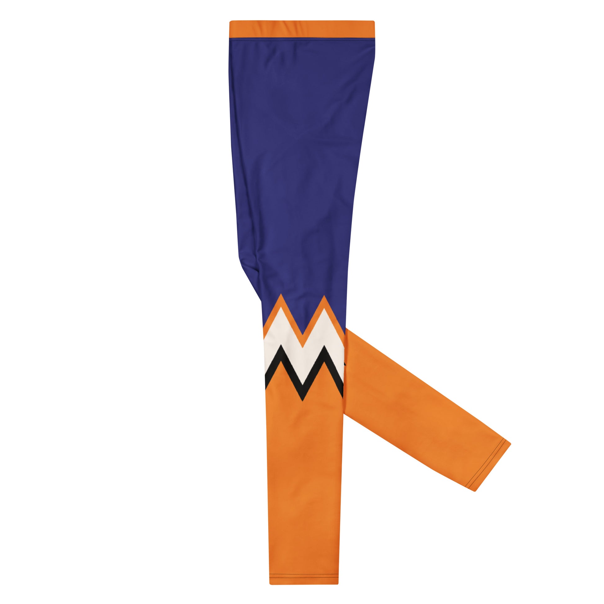 blue and orange leggings for men flat lay