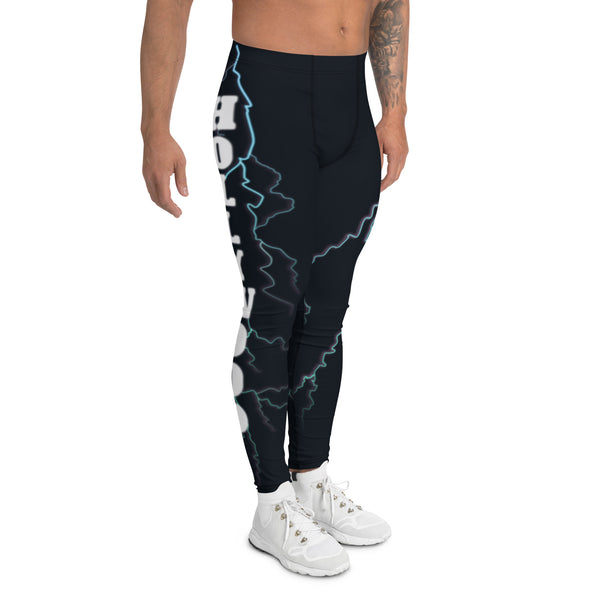 Mens Leggings Pro Wrestling Fashion Meggings with lightening strikes and a magical celestial sky, Hollywood Lightning down each leg, Workout Gym Rat Sport Pants, Vibrant Activewear Gear for Man, Dance Tights. Unique all-over print design meggs.