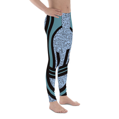 Mens Leggings Sports Leggings, Bjj Compression Spats, Gym Tights, Running Pants, Pro Wrestling Gear, Weightlifting Leggings, Pilates Pant. Blue memphis design retro 80s style meggings for guys for gym, pilates or as bjj grappling spats. Fun sexy gear