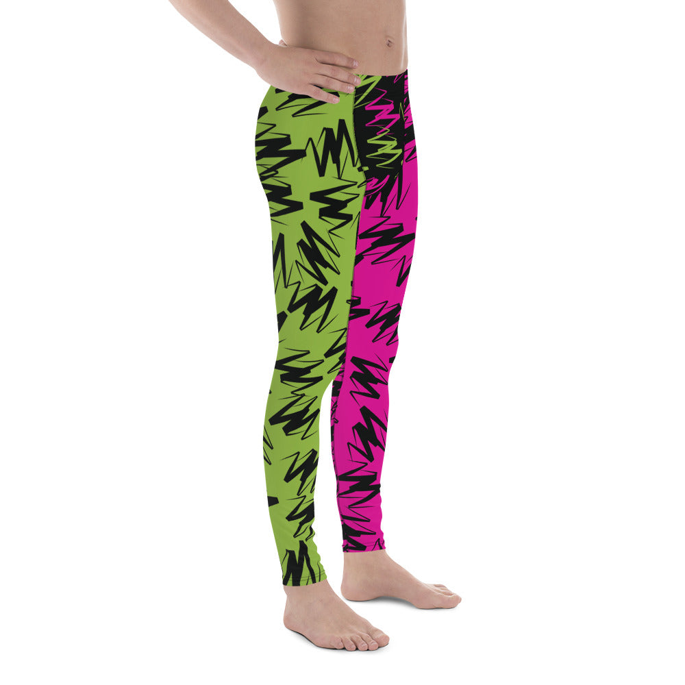 Leggings para hombre, color rosa con bloques de color en zigzag