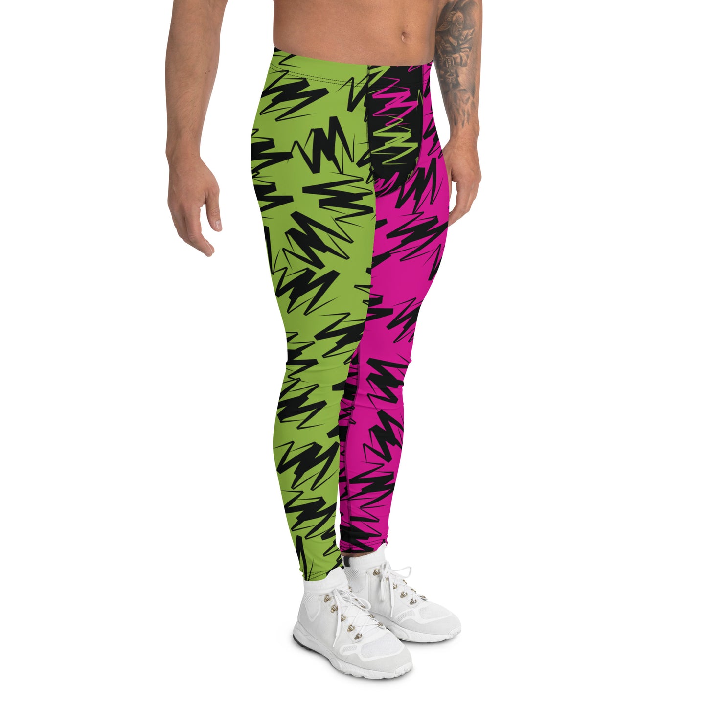 Mens Leggings, Zigzags Color Block Pink