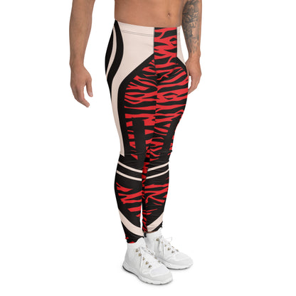 Men's leggings with red and black zebra pattern on a white background
