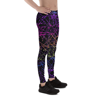black leggings with rainbow geometric design in synthwave style, right view