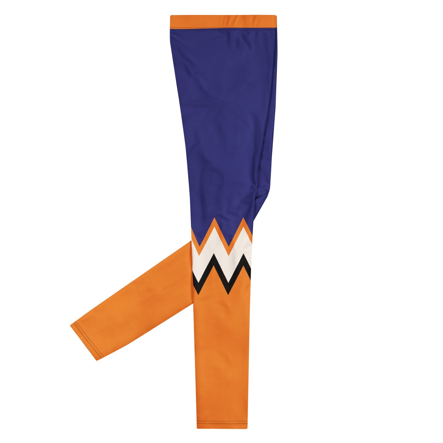 blue and orange leggings for men flat lay