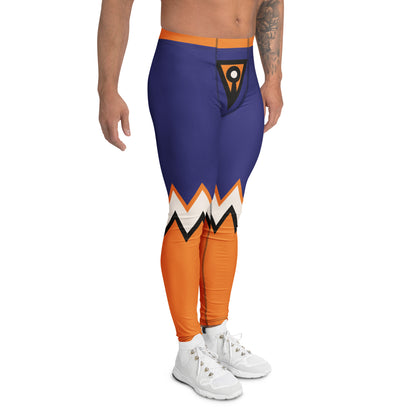 blue and orange leggings for men looking to the right