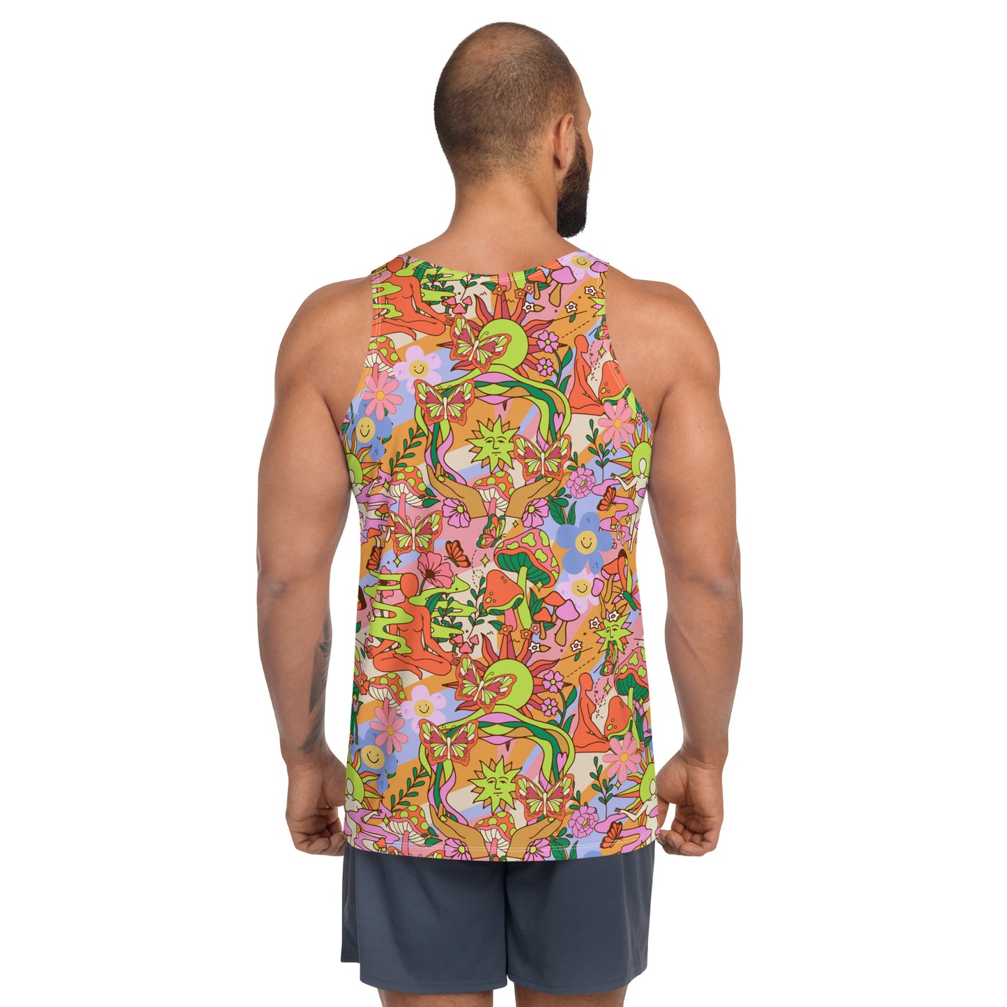 Mens Tank Top, 70s Flower Power