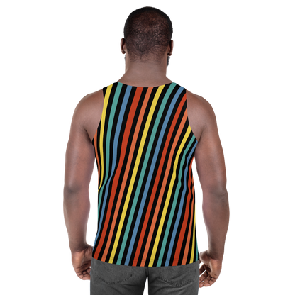 Festival Men&#39;s Tank Top, Stripy Wrestling Style Performance Sports Vest, Rainbowcore Striped Fashion Top, Rave Gear Clubbing Outfit