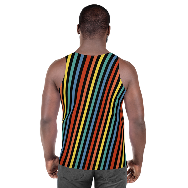 Festival Men&#39;s Tank Top, Stripy Wrestling Style Performance Sports Vest, Rainbowcore Striped Fashion Top, Rave Gear Clubbing Outfit