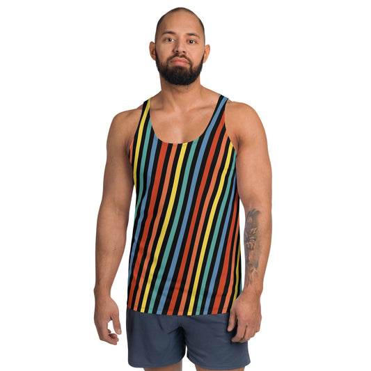 Festival Men&#39;s Tank Top, Stripy Wrestling Style Performance Sports Vest, Rainbowcore Striped Fashion Top, Rave Gear Clubbing Outfit