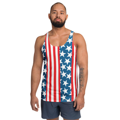 Patriot men's tank top, American flag stars and stripes print, front