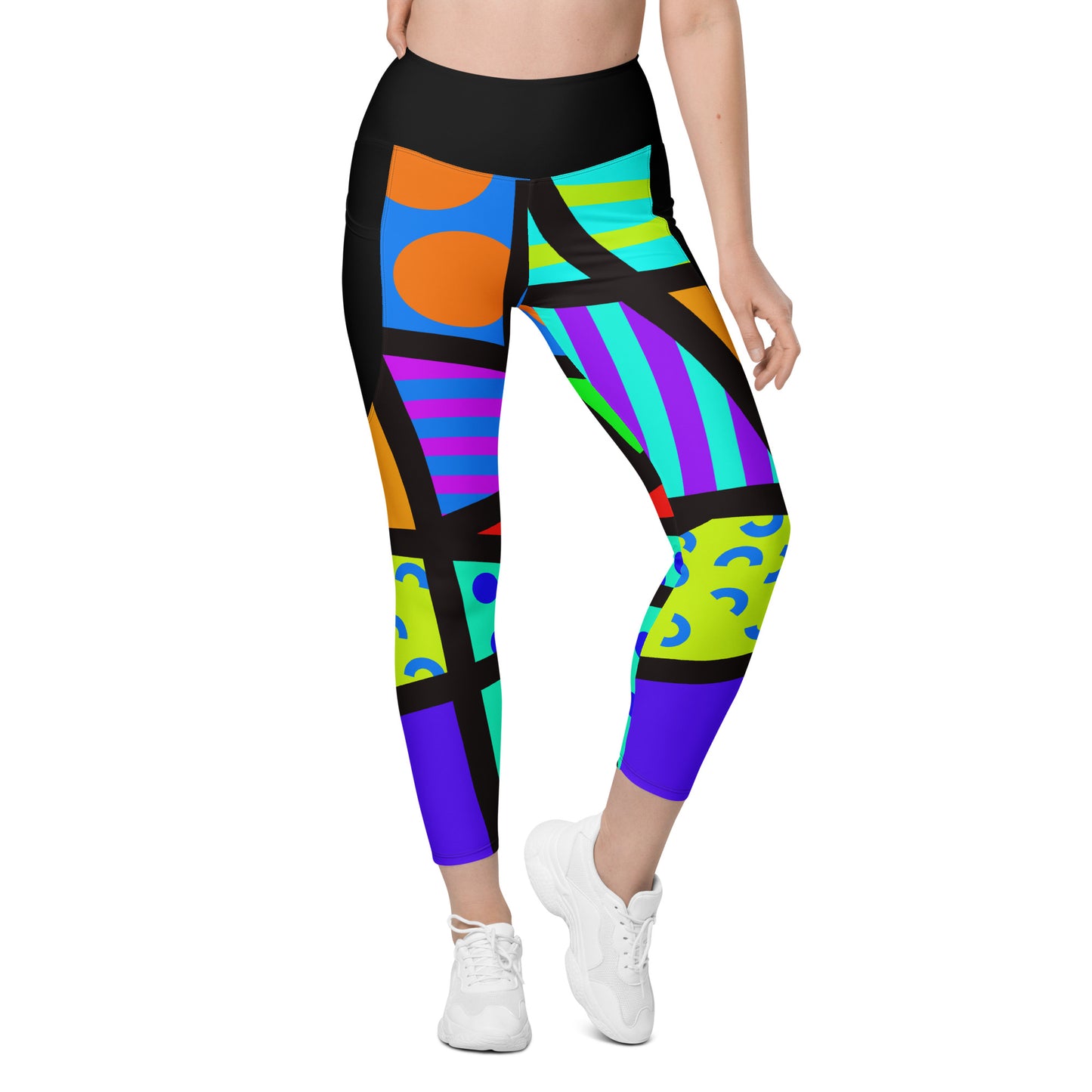 Leggings mit Taschen, Memphis Harajuku Regenbogen