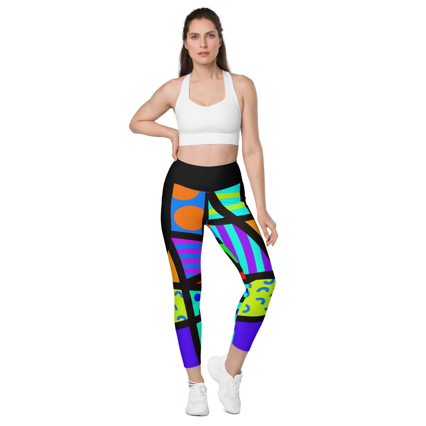 Leggings mit Taschen, Memphis Harajuku Regenbogen