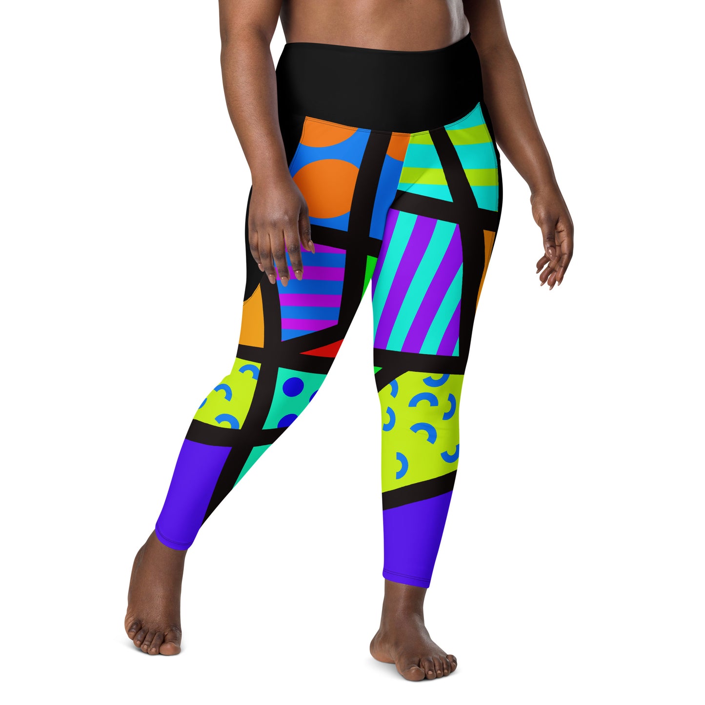 Leggings mit Taschen, Memphis Harajuku Regenbogen