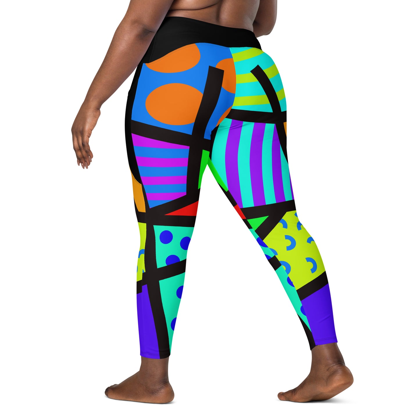 Leggings mit Taschen, Memphis Harajuku Regenbogen