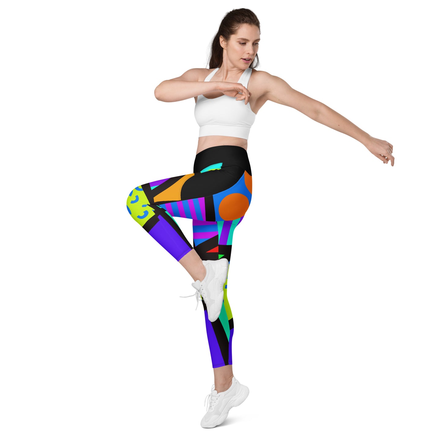 Leggings mit Taschen, Memphis Harajuku Regenbogen