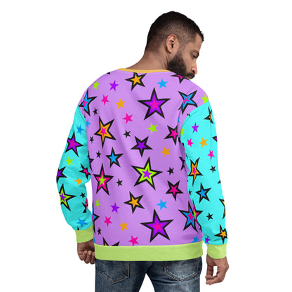 Sudadera unisex con bloques de color y estrellas kawaii