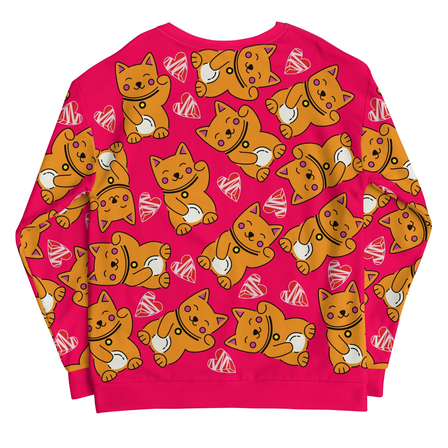 Sudadera unisex, gatos y corazones kawaii, rosa fuerte