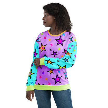 Sudadera unisex con bloques de color y estrellas kawaii