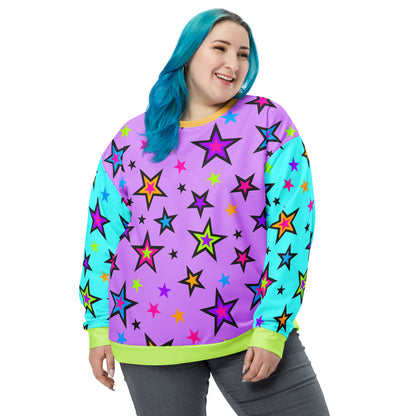 Sudadera unisex con bloques de color y estrellas kawaii