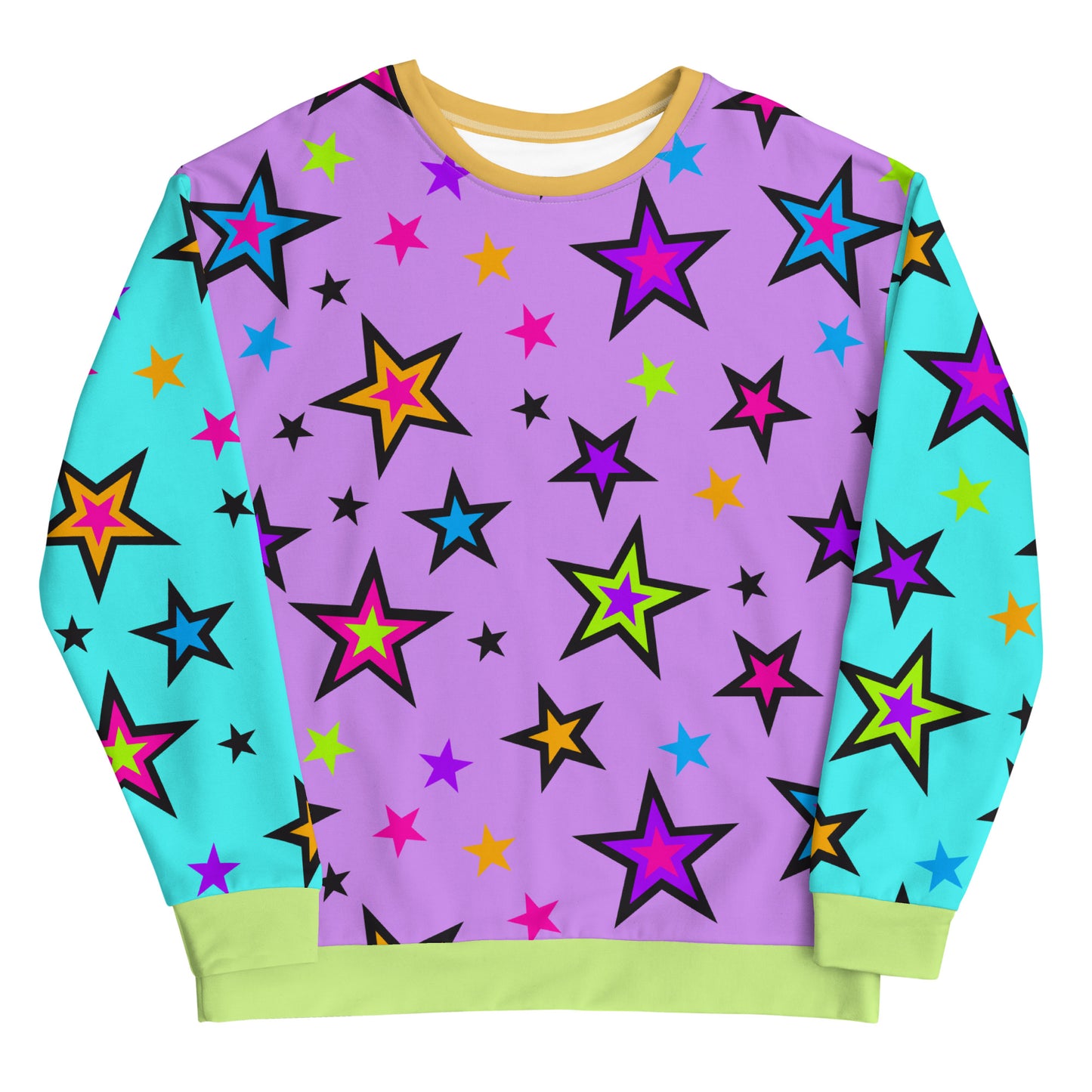 Sudadera unisex con bloques de color y estrellas kawaii