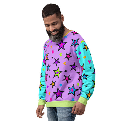 Sudadera unisex con bloques de color y estrellas kawaii