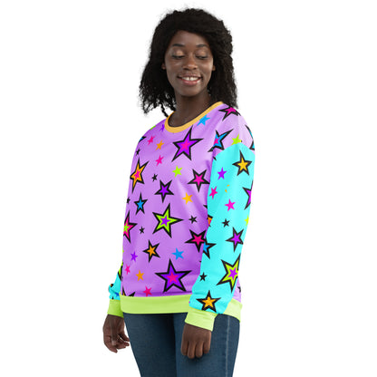 Sudadera unisex con bloques de color y estrellas kawaii