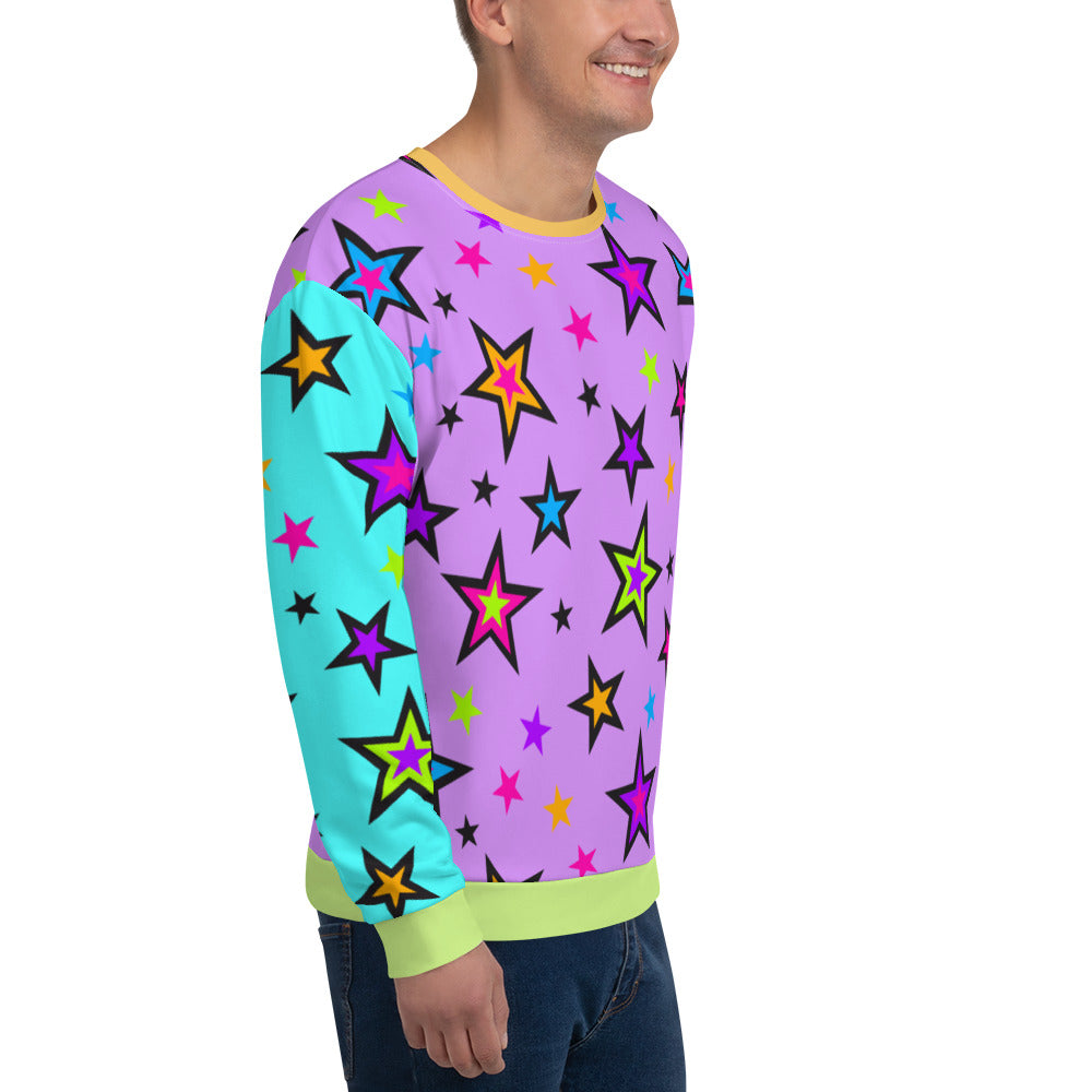 Sudadera unisex con bloques de color y estrellas kawaii