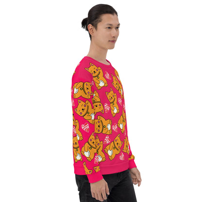 Unisex Sweatshirt, Kawaii Katzen und Herzen - Hot Pink