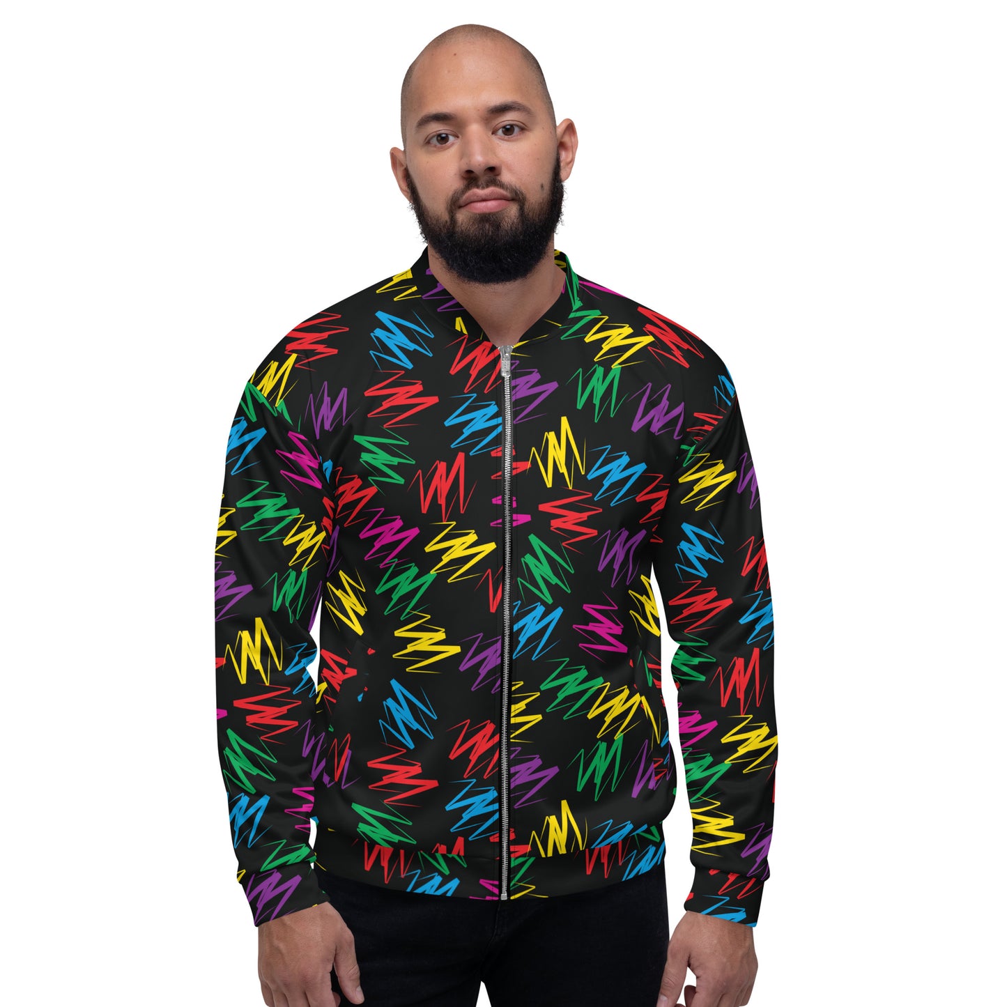 Chaqueta bomber unisex, Zigzags arcoíris