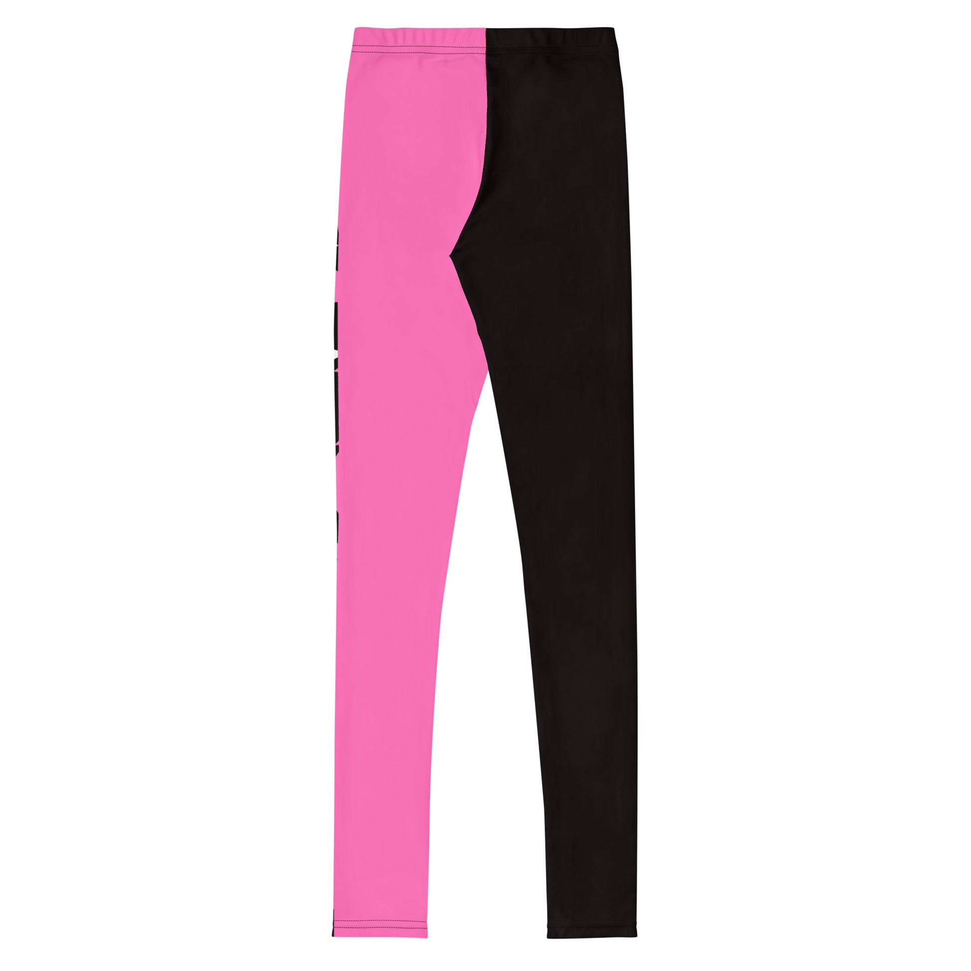 Youth and teen leggings in hot pink and black with matching stars. Pro wrestling tights for teenagers and dancers. BJJ spats for kids in retro 80s style.