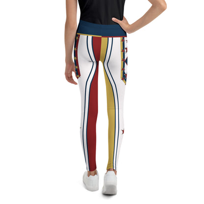 Young wearer in the Drum Major youth wrestling leggings, back view