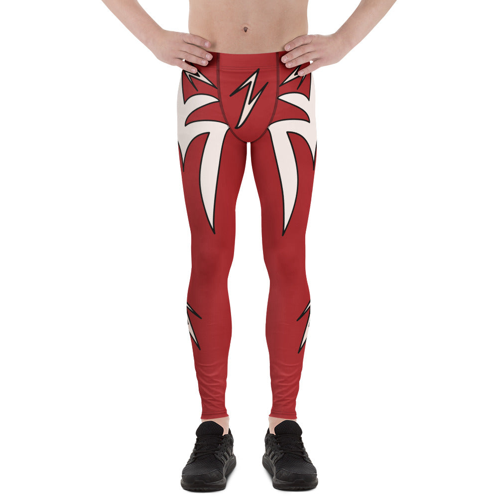 Retro lightning bolt men’s wrestling leggings with white strike panels